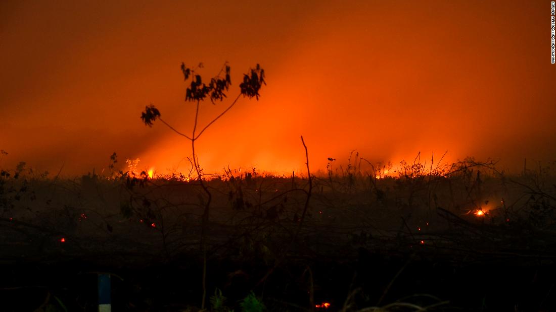 A forest fire in Sumatra, Indonesia, on September 9, 2019.