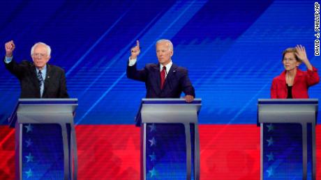 First poll after third Democratic debate shows Biden leading but Warren rising