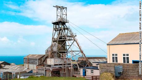 A restored head frame at the old Geevor tin mine in Pendeen, Cornwall, 