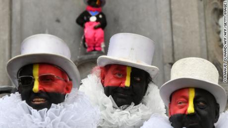 The &quot;Noirauds&quot; or &quot;Blackies&quot; -- a group that marks Belgium's annual carnival season by charitable fund-raising in black face paint -- changed their colours to resemble the Belgian flag in 2019.