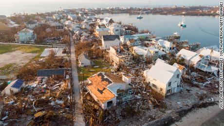  An aerial view of view of homes in Elbow Key, Bahamas damaged during Hurricane Dorian.