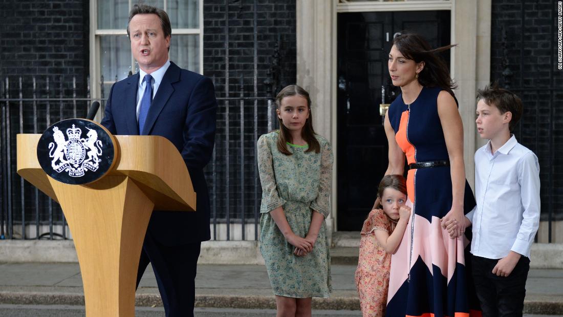 David Cameron with his family on the day he stepped down as prime minister. 