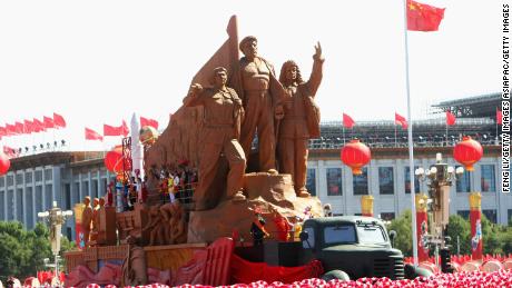 A float takes part in a parade to celebrate the 60th anniversary of the founding of the People&#39;s Republic of China on October 1, 2009 in Beijing.