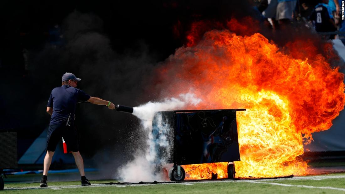 Before the Tennessee Titans faced the Indianapolis Colts, a small fire scorched the field near the north end zone. 