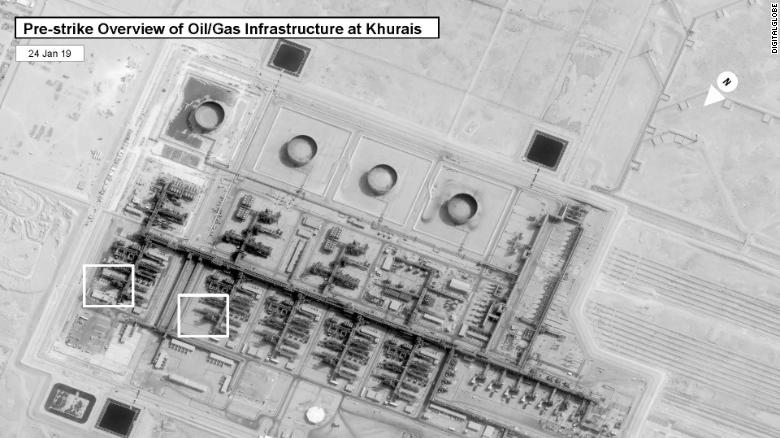 Olieprijs zeer volatiel commercial satellite image of Saudi refinery attacks. 