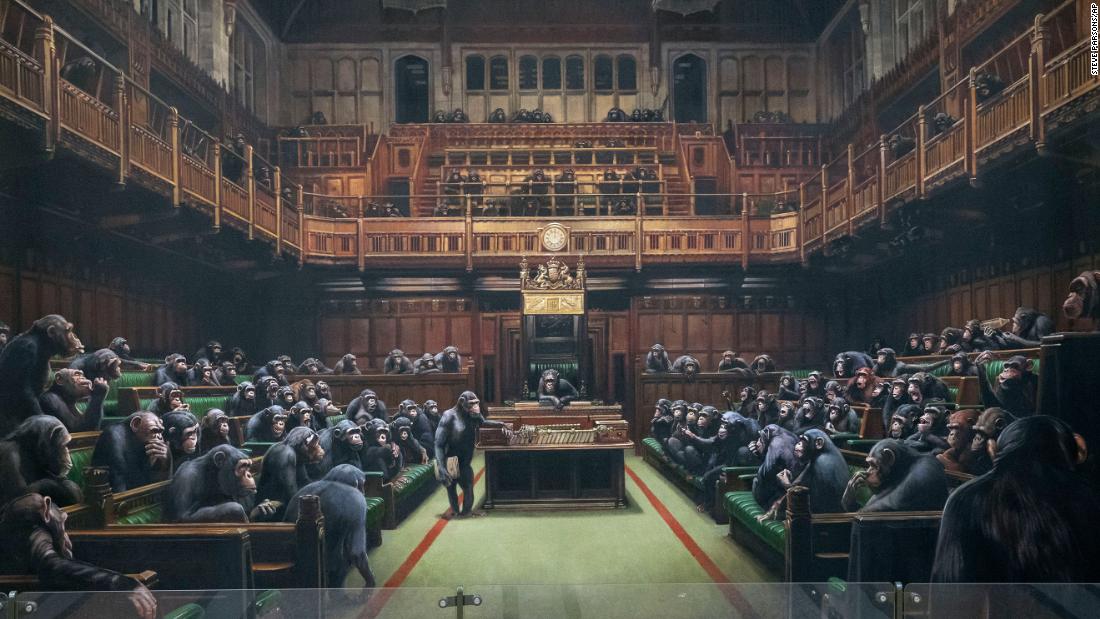 Banksy S Devolved Parliament Painting Sells At Sotheby S Auction For 9 879 500 12 0 000 Cnn Style