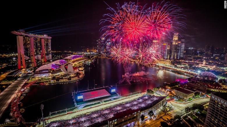 Fireworks light up the sky at the Singapore GP.