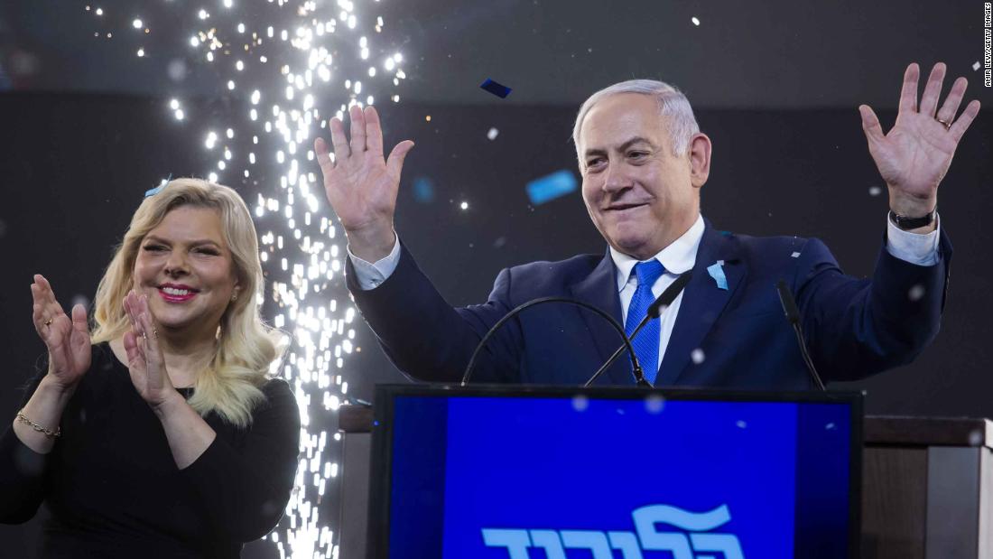 Netanyahu greets supporters in April 2019.