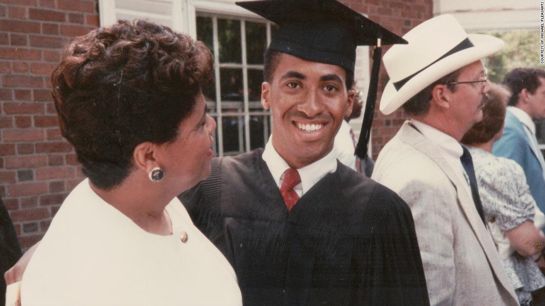 Shawn Pleasants at his Yale graduation with his mom, Gloria.