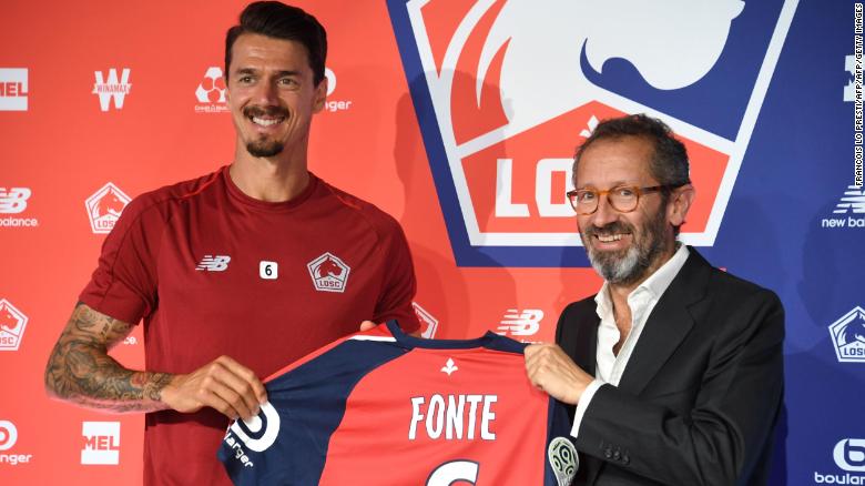 José Fonte with Marc Ingla after signing for Lille.