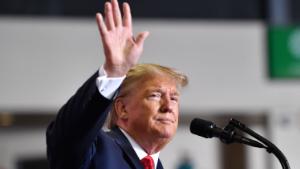 US President Donald Trump waves during a campaign rally in Rio Rancho, New Mexico, on September 16, 2019.