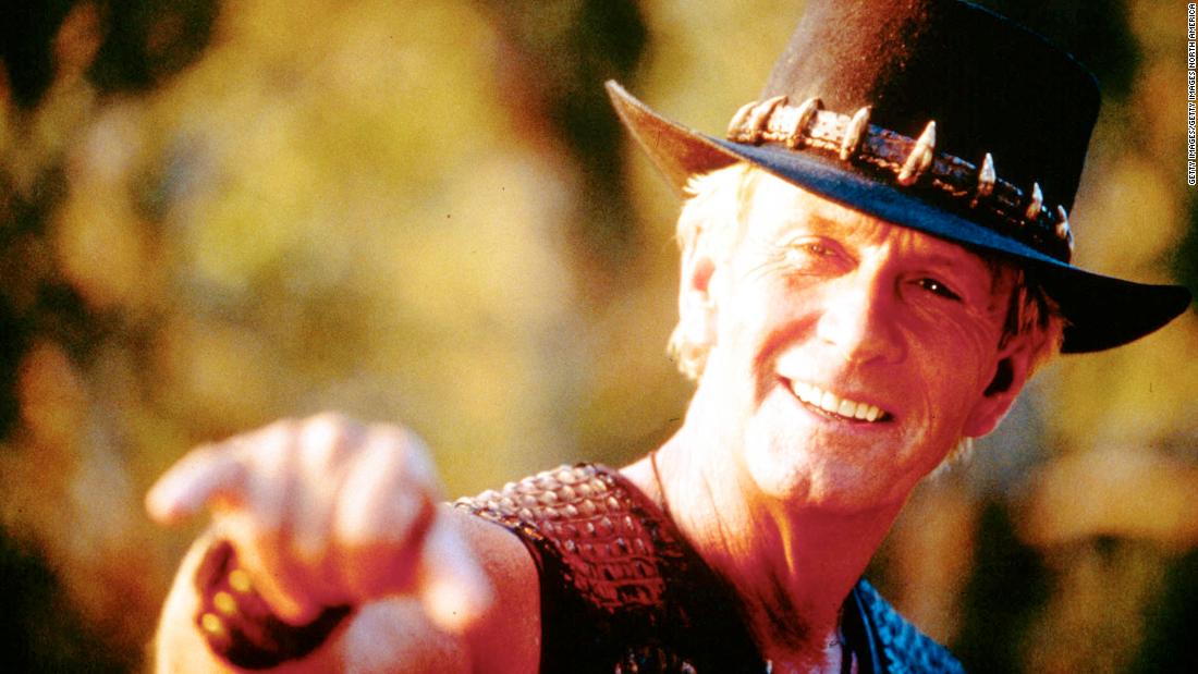 Paul Hogan on the set of the film "Crocodile Dundee" in Los Angeles, in this undated photo. 