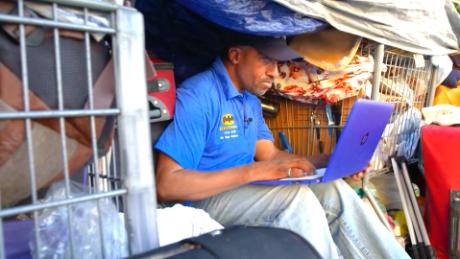 Pleasants lived on a Los Angeles sidewalk for 10 years. He said he was among the few to have a laptop.