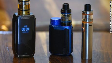 Electronic cigarette devices on display at a vape shop in New Delhi on September 18, 2019.