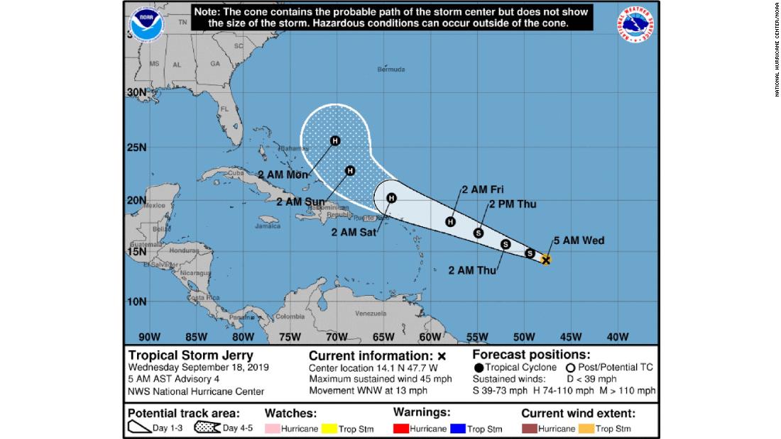 From NHC: The cone contains the probably path of the storm center but does not show the size of the storm. Hazardous conditions can occur outside of the cone. 