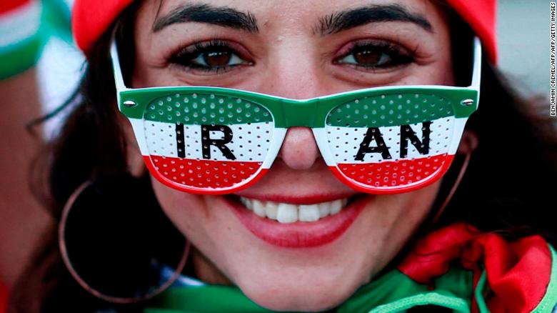 An Iranian supporter outside the Kazan Arena in 2018.