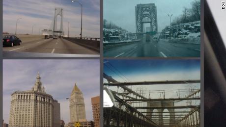 The FBI says these photos of New York City landmarks -- including the Verrazano-Narrows Bridge; the George Washington Bridge; and the Brooklyn Bridge -- were found on Saab&#39;s electronic devices.