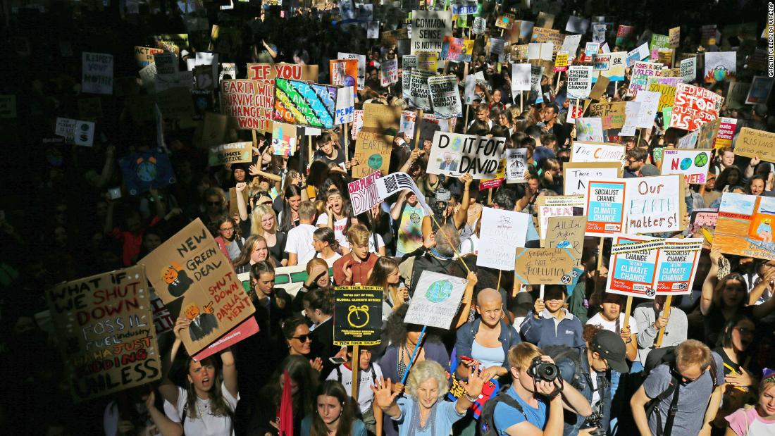 Protesters participate in the UK Student Climate Network&#39;s demonstration in London.