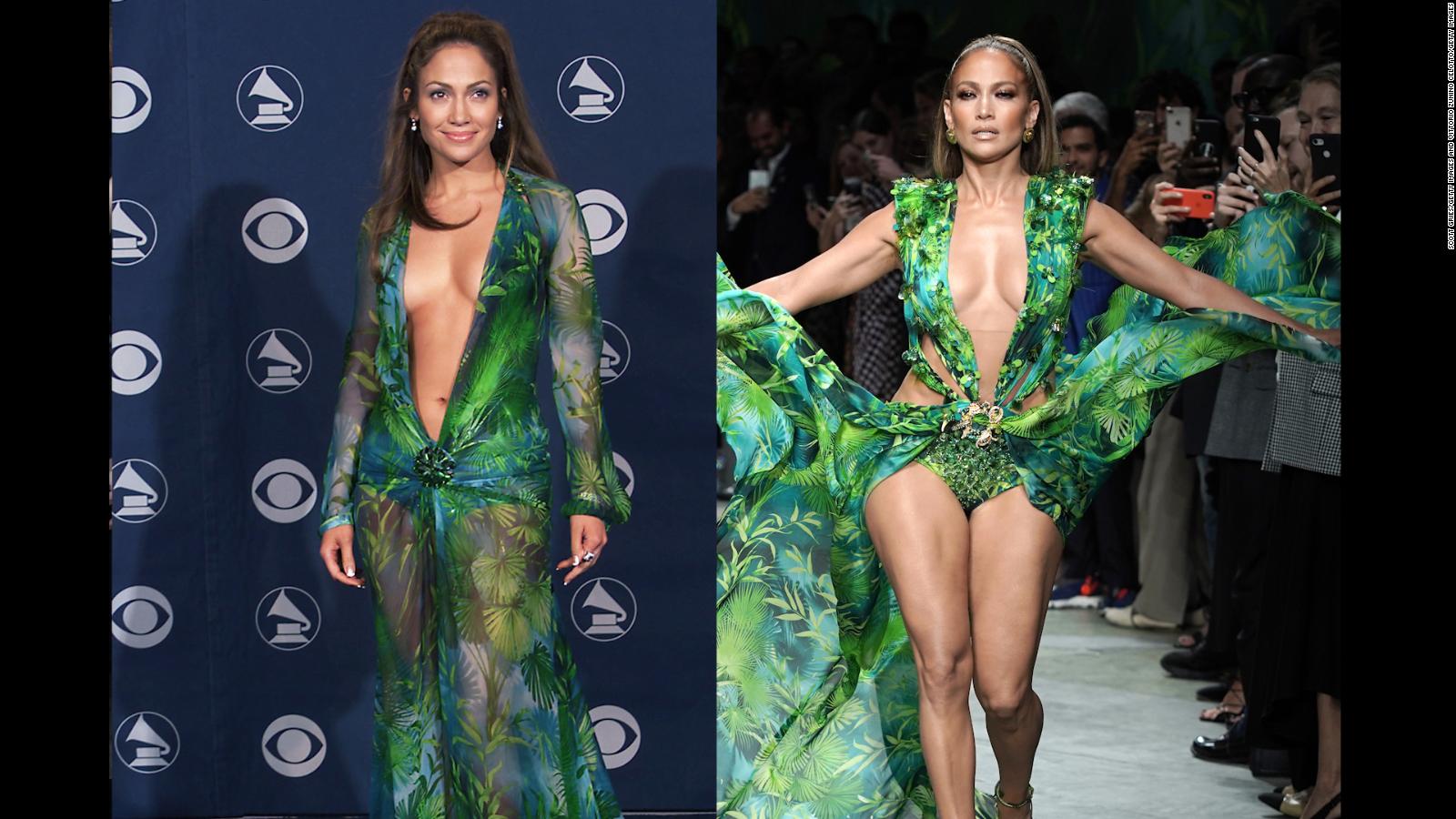 jennifer lopez green dress then and now