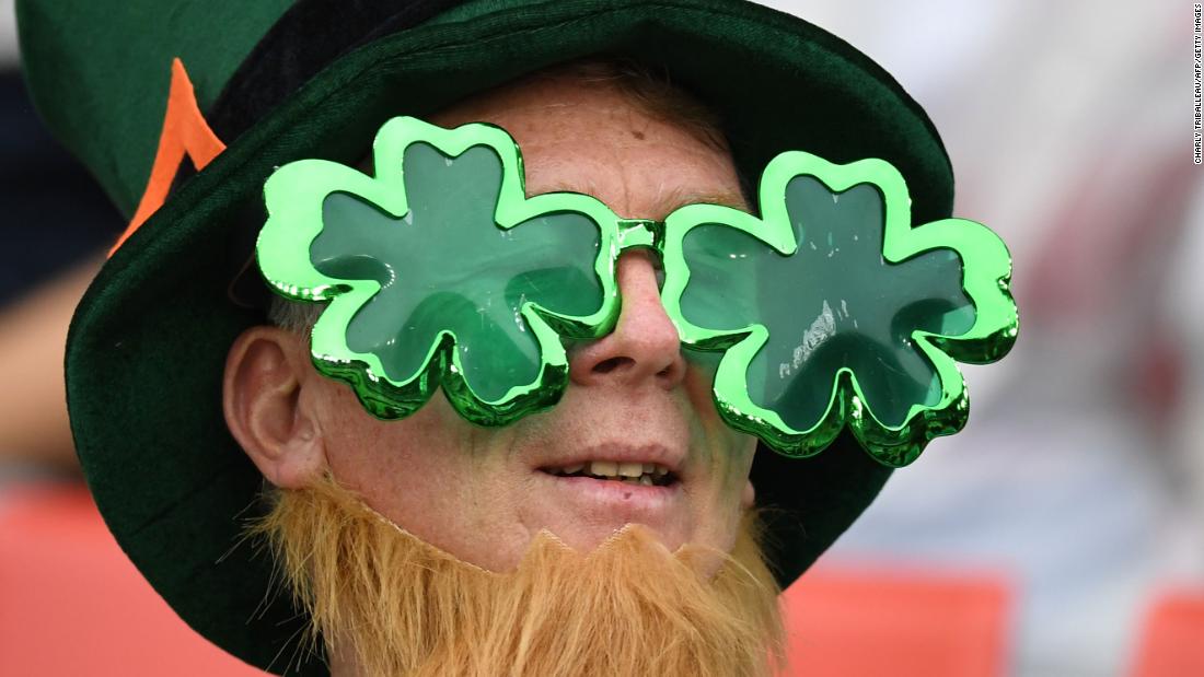 An Ireland supporter looks on prior to his side&#39;s opening game.