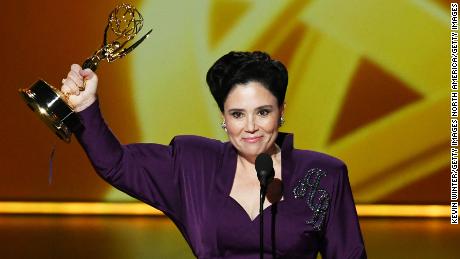 Alex Borstein accepts the outstanding supporting actress in a comedy series Emmy for &#39;The Marvelous Mrs. Maisel.&#39; (Photo by Kevin Winter/Getty Images)