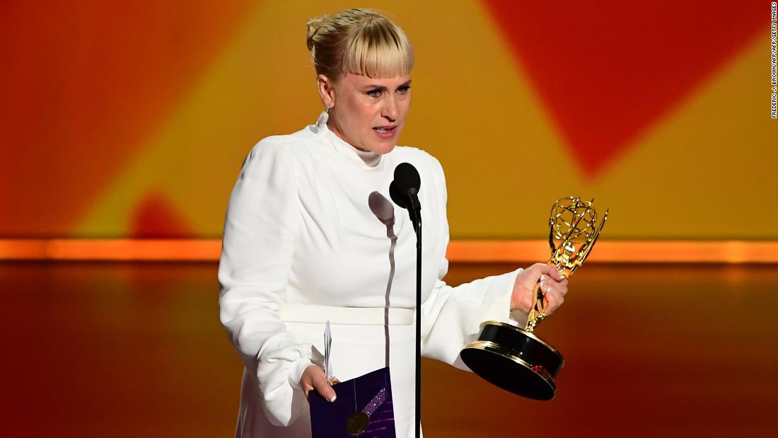 Patricia Arquette accepts the Outstanding Supporting Actress in a Limited Series or Movie award for "The Act" onstage during the 71st Emmy Awards at the Microsoft Theatre in Los Angeles on September 22, 2019. (Photo by Frederic J. BROWN / AFP) (Photo credit should read FREDERIC J. BROWN/AFP/Getty Images)