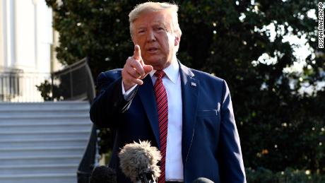 President Donald Trump talks with reporters before leaving on Marine One on the South Lawn of the White House in Washington, Sunday, September 22, 2019. Trump is traveling to Texas and Ohio before heading to New York to attend the upcoming United Nations General Assembly. 