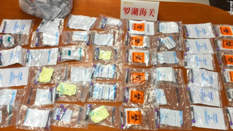 Customs officials in Shenzhen discovered 142 blood samples in a backpack carried by a 12-year-old girl. Each one was attached to an application form for sex testing, according to local media reports.