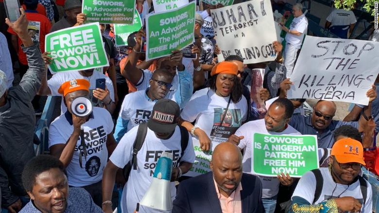 Protesters marching from the Nigerian House to the UN Plaza in New York in September, calling for release of detained journalist Omoyele Sowore. 