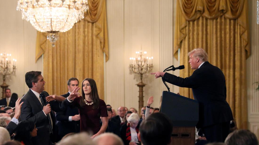 A White House staff member reaches for the microphone held by CNN&#39;s Jim Acosta as he questions Trump during a news conference in November 2018. Later that day, in a stunning break with protocol, the White House said that it was &lt;a href=&quot;https://www.cnn.com/2018/11/07/media/trump-cnn-press-conference/index.html&quot; target=&quot;_blank&quot;&gt;suspending Acosta&#39;s press pass&lt;/a&gt; &quot;until further notice.&quot; A federal judge later ordered the White House &lt;a href=&quot;https://www.cnn.com/2018/11/16/media/cnn-trump-lawsuit-hearing/index.html&quot; target=&quot;_blank&quot;&gt;to return Acosta&#39;s press pass.&lt;/a&gt; 