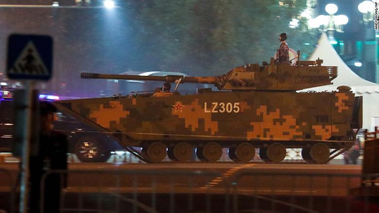 A soldier mounted on an army tank in Beijing on September 21 during rehearsals for the October 1 military parade. 