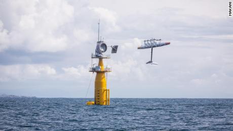 August 2019 - Makani&#39;s energy kite launches from a floating platform in the North Sea off the coast of Norway