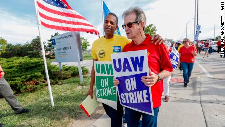 DETROIT, MI - SEPTEMBER 25: Former UAW President Bob King (R) walks with striking United Auto Workers (UAW) union members as they picket at the General Motors Detroit-Hamtramck Assembly Plant on September 25, 2019 in Detroit, Michigan. The UAW called a strike against GM at midnight on September 15th, the union&#39;s first national strike since 2007. This is the union&#39;s longest national strike since 1970. (Photo by Bill Pugliano/Getty Images)