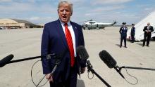 President Donald Trump speaks to the media after arriving at Andrews Air Force Base, Md., Thursday, Sept. 26, 2019. Trump had spent the week attending the United Nations General Assembly in New York(AP Photo/Evan Vucci)