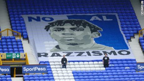 The banner that will be on display in the Howard Kendall Lower Gwladys Street End of Goodison Park.