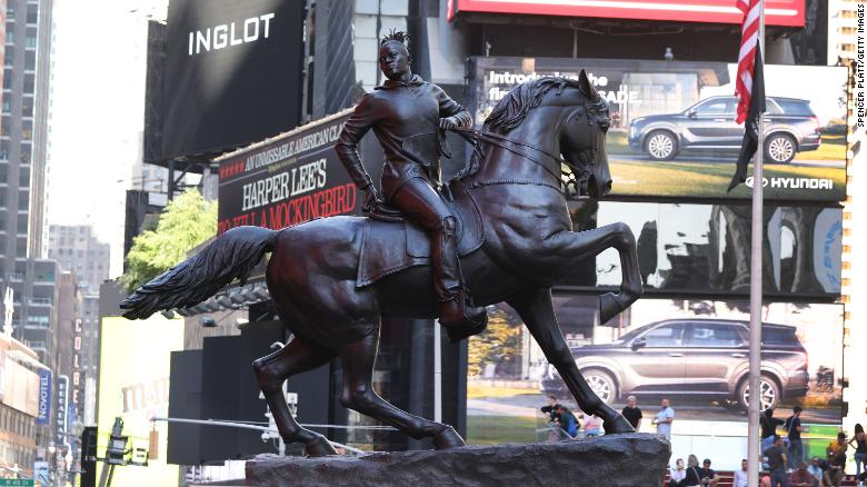 The sculpture &quot;Rumors of War&quot; is unveiled in New York City&#39;s Times Square on September 27, 2019.