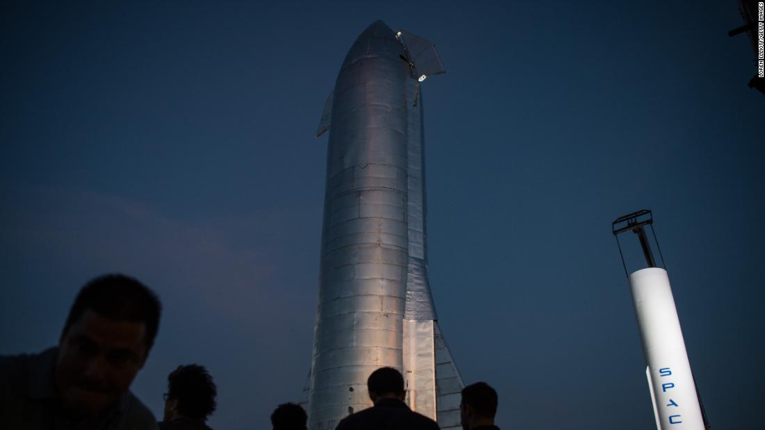 A prototype of SpaceXs Starship is pictured at the company&#39;s Texas launch facility on September 28, 2019 in Boca Chica near Brownsville, Texas. 