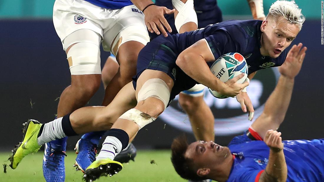 Scotland&#39;s Darcy Graham (centre) in action against Samoa as the Scots look to get their World Cup campaign back on track after a lackluster opening defeat by Ireland.