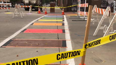 The inclusive crosswalks in Ames feature a minority-inclusive pride rainbow, gender nonbinary pride colors and transgender pride colors.