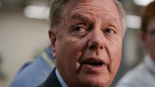 Senate Judiciary Committee Chairman Lindsey Graham, takes questions from reporters following a closed-door briefing on Iran, at the Capitol in Washington, Wednesday, September 25, 2019.