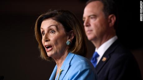 House Speaker Nancy Pelosi and House Intelligence Committee Chairman Rep. Adam Schiff speak at a news conference October 2 on Capitol Hill.