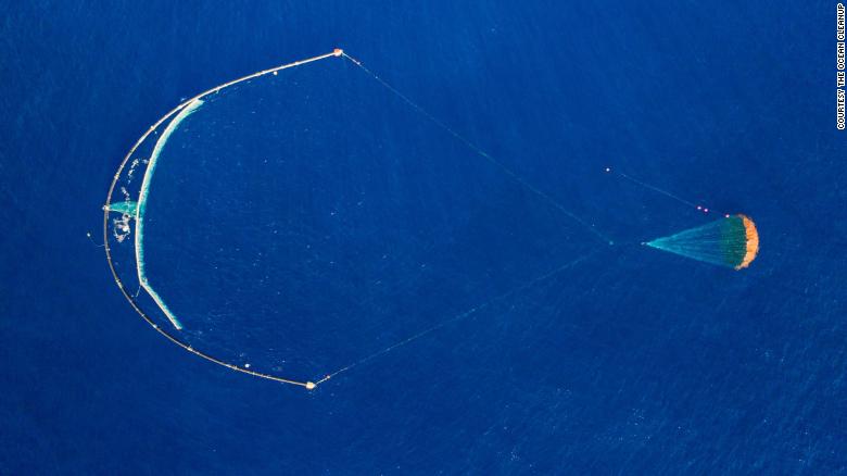 The Ocean Cleanup&#39;s System 001/B collects and holds plastic until a ship can collect it.
