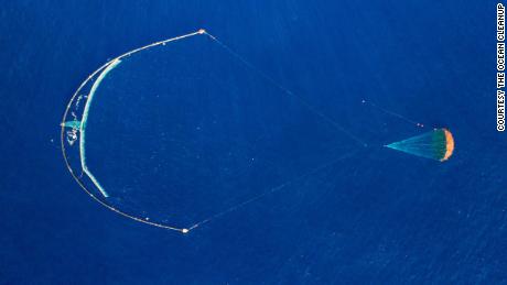 The Ocean Cleanup&#39;s System 001/B collects and holds plastic until a ship can collect it.