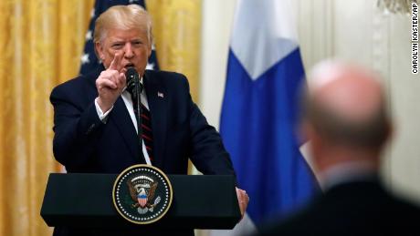 President Donald Trump speaks during a news conference with Finnish President Sauli Niinisto at the White House in Washington, Wednesday, October 2, 2019. 