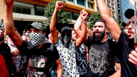 Lebanese protesters during a demonstration in central Beirut on September 29.