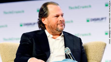 SAN FRANCISCO, CALIFORNIA - OCTOBER 03: Salesforce Chairman &amp; Co-CEO Marc Benioff speaks onstage during TechCrunch Disrupt San Francisco 2019 at Moscone Convention Center on October 03, 2019 in San Francisco, California. (Photo by Steve Jennings/Getty Images for TechCrunch)