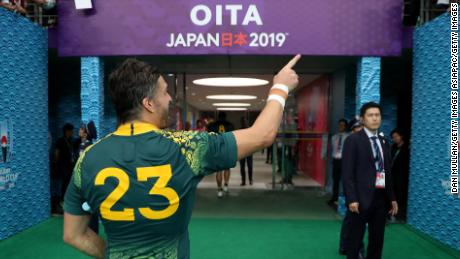 Adam Ashley-Cooper of Australia thanks the crowd after his side took a decisive step towards the quarterfinals of the Rugby World Cup with a 45-10 win over Uruguay in the Rugby World Cup 2019 Group D game at Oita Stadium.