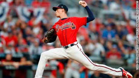 Max Fried of the Atlanta Braves throws a pitch against the St. Louis Cardinals in game two of the National League Division Series at SunTrust Park on October 4, 2019 in Atlanta, Georgia.