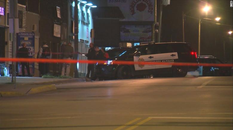 Police investigate a shooting at the Tequila KC bar in Kansas City, Kansas.