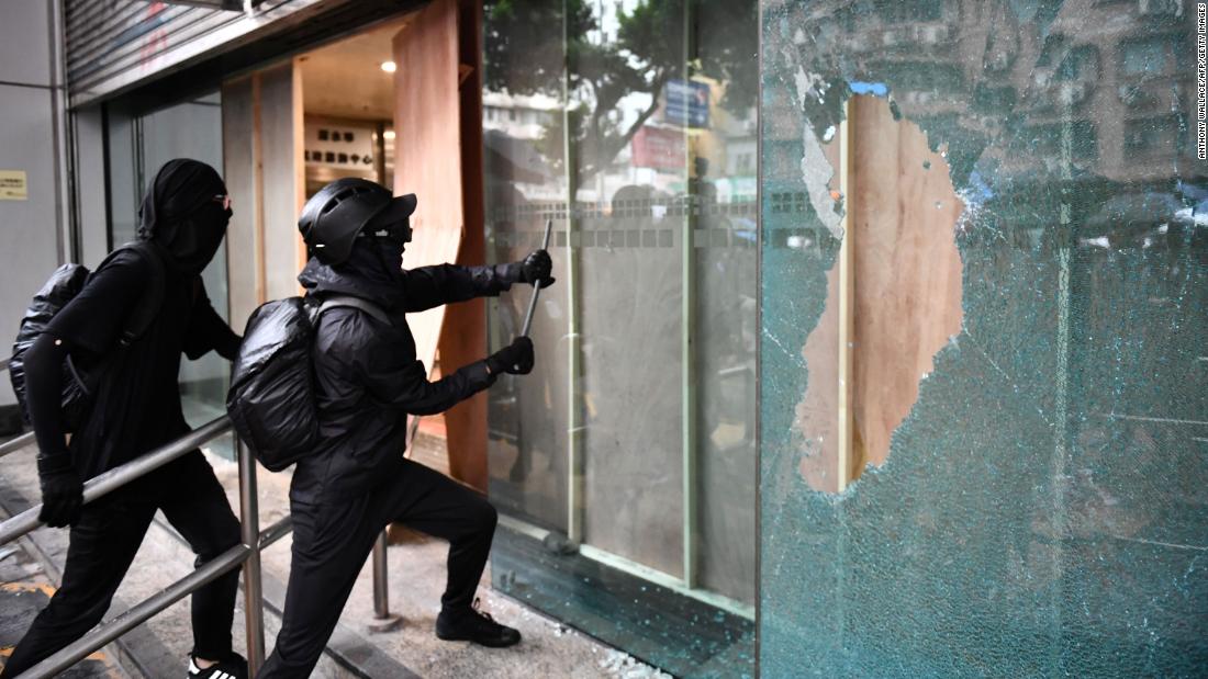 Protesters vandalize the Cheung Sha Wan local government offices on October 6.